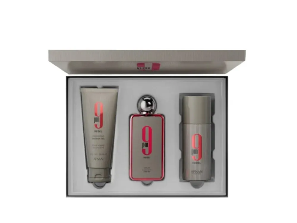 9 pm Rebel 100 ml + spray do ciała 150 ml + żel pod prysznic woda perfumowana unisex