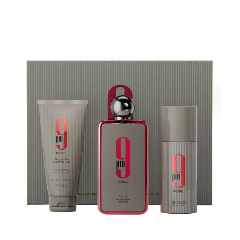 9 pm Rebel 100 ml + spray do ciała 150 ml + żel pod prysznic woda perfumowana unisex