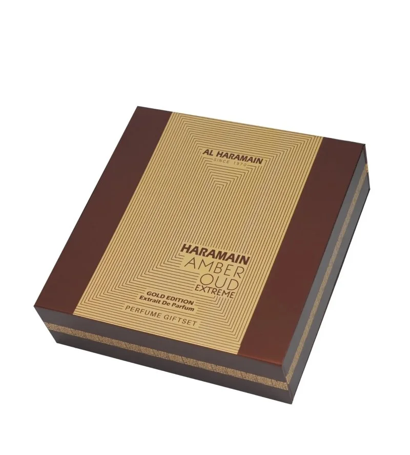 Amber Oud Extreme Gold Edition zestaw upominkowy unisex ekstrakt perfum 75 ml + ekstrakt perfum 30 ml + dezodorant w sprayu 200 ml