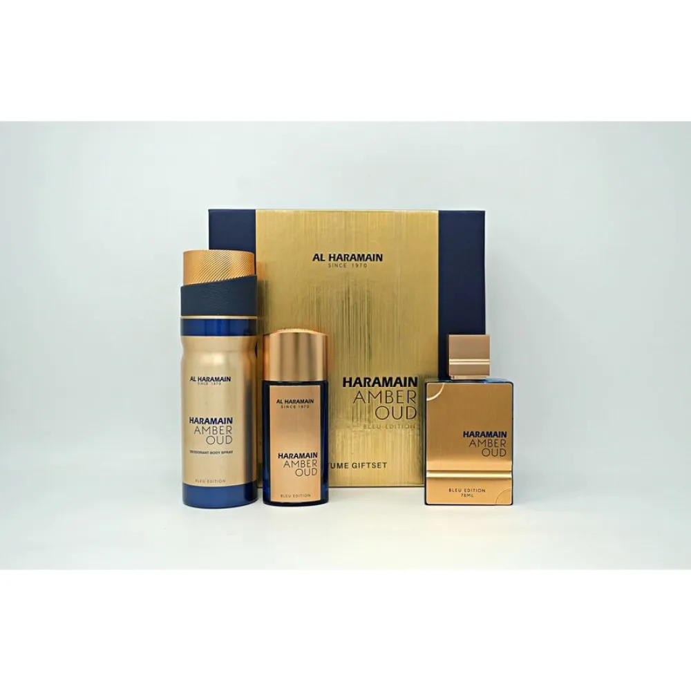 Amber Oud Bleu Edition zestaw prezentowy unisex woda perfumowana 75 ml + woda perfumowana 30 ml + dezodorant w sprayu 200 ml