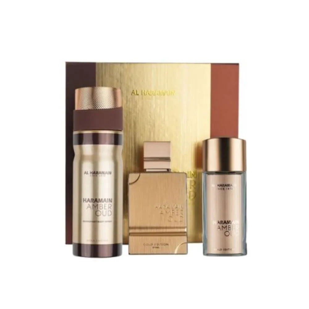 Amber Oud Gold Edition zestaw prezentowy 75 ml + woda perfumowana 30 ml + mgiełka do ciała woda perfumowana unisex 75 ml parfemovana voda 30 ml telova mlha parfemovana voda 200 ml unisex