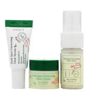 Axis-y The Mini Glow Trio zestaw prezentowy mgiełka tonizująca 12 ml + serum rozświetlające 5 ml + korygujący krem-żel