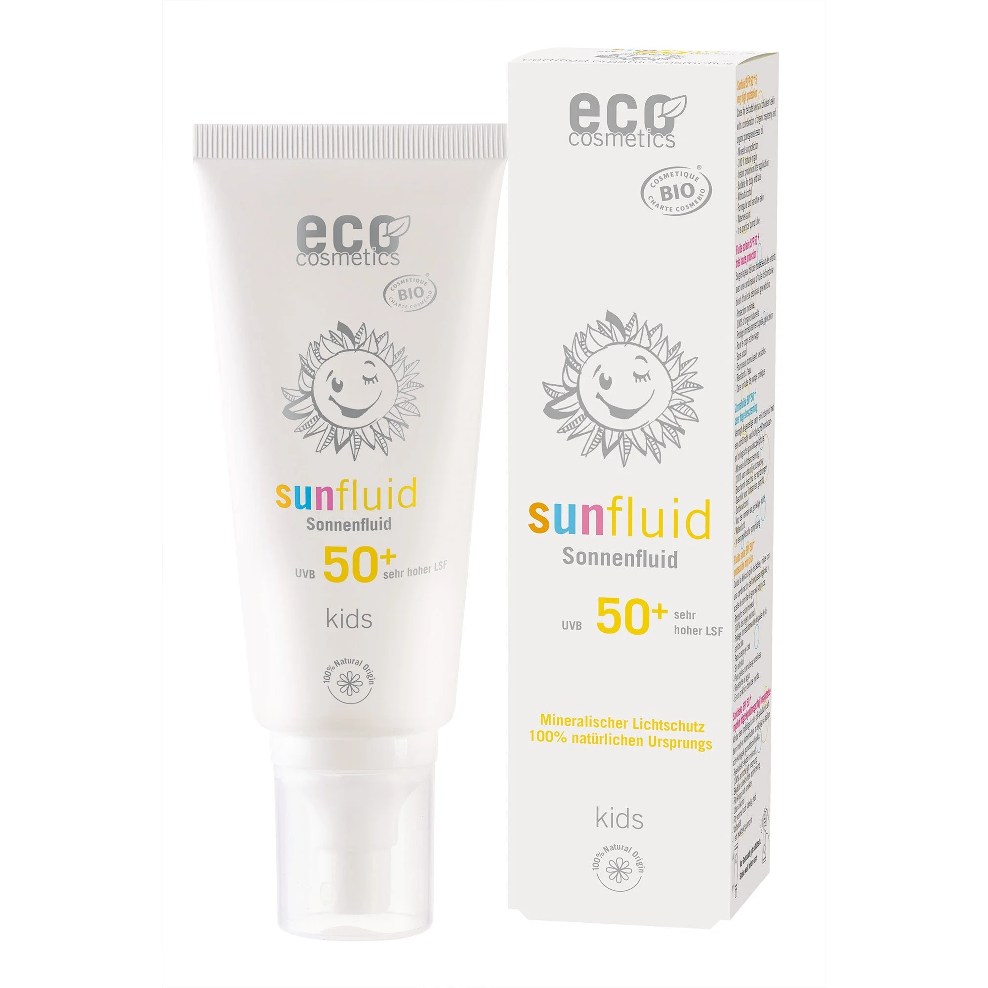 Eco Cosmetics Dziecięcy fluid przeciwsłoneczny SPF 50+ BIO (100 ml) - z naturalnym filtrem mineralnym