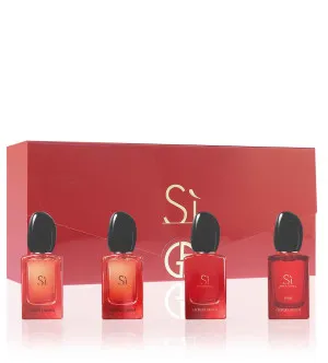 Giorgio Armani Sì zestaw miniatur dla kobiet Sì Passione woda perfumowana 7 ml + Sì Passione Éclat woda perfumowana 7 ml + Sì woda perfumowana 7 ml + Sì Intense woda perfumowana 7 ml