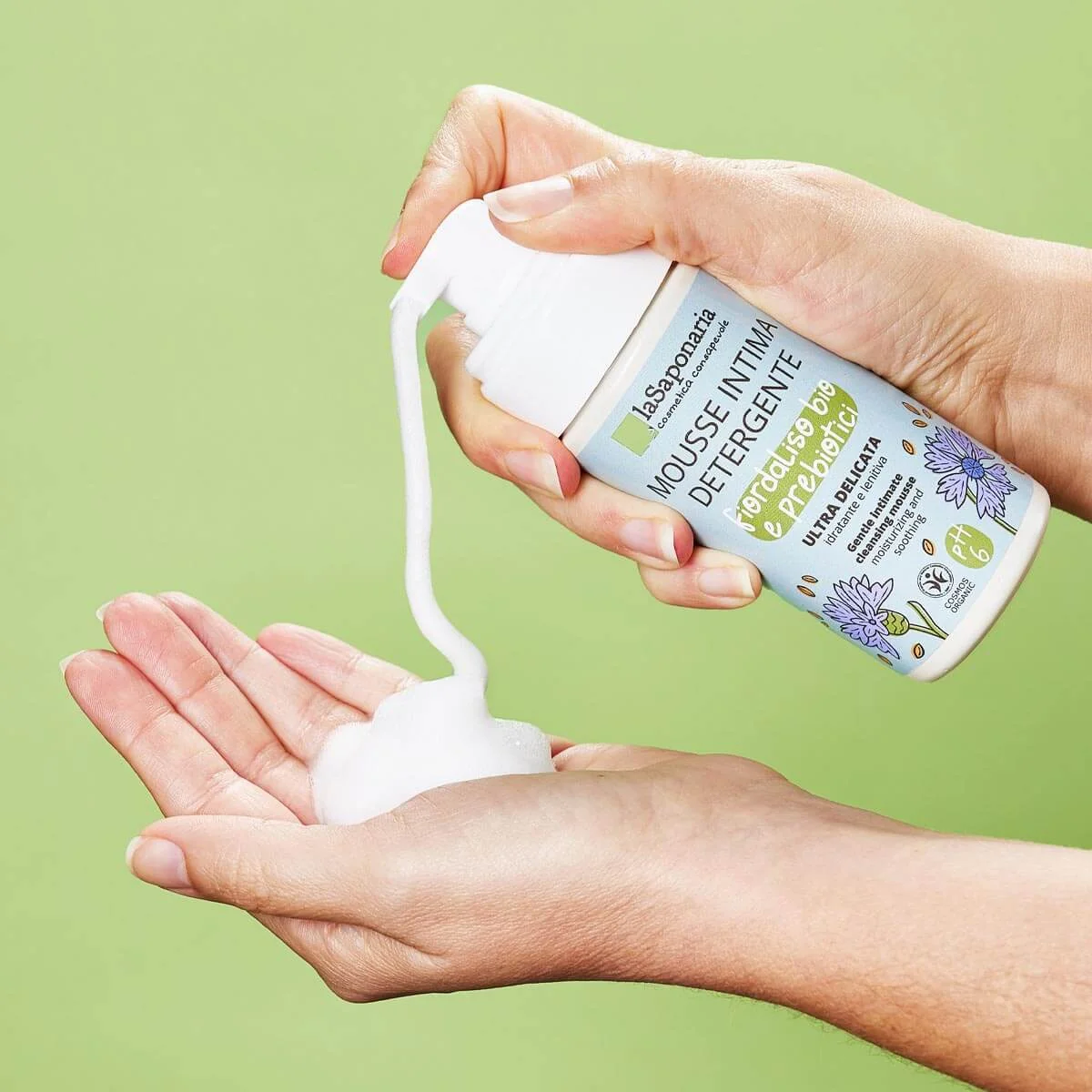 laSaponaria Pianka do higieny intymnej z chabrem bławatkiem i prebiotykami BIO (100 ml) - odpowiednia dla dzieci i w okresie menopauzy