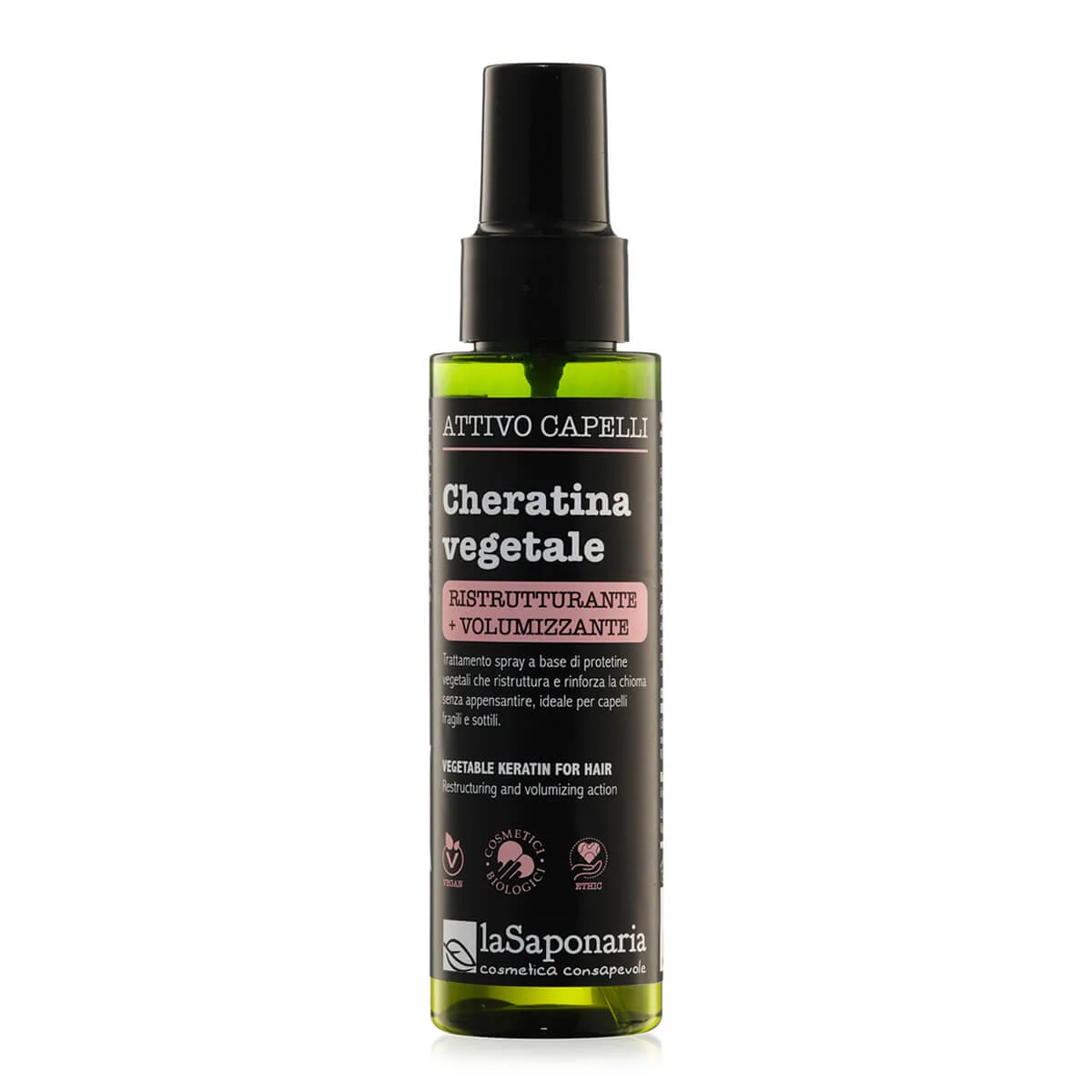 laSaponaria Roślinna keratyna do włosów - aktywny spray restrukturyzujący i nadający objętości (100 ml) - odpowiedni dla zniszczonych i cienkich włosów