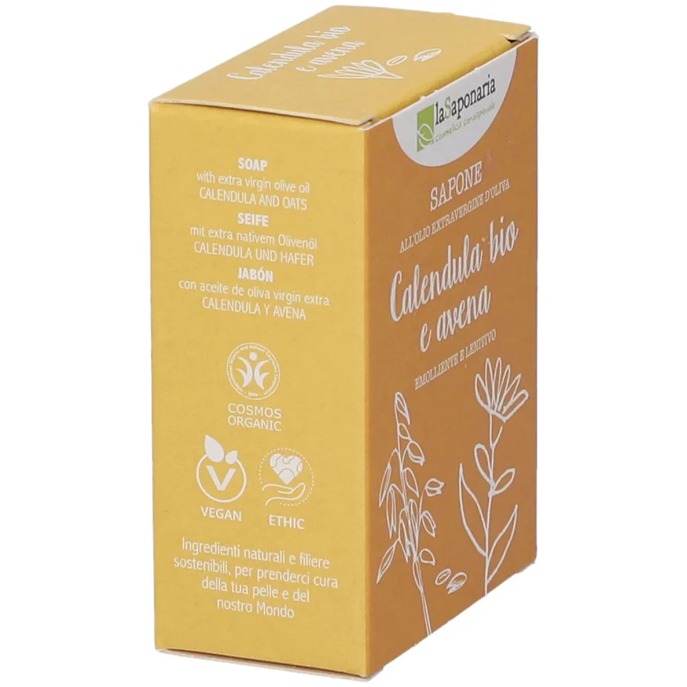 laSaponaria Mydło oliwkowe w kostce BIO - nagietek i owies (100 g) - odpowiednie do ciała i twarzy
