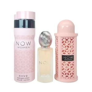 Lattafa Rave Now Women zestaw prezentowy - mgiełka do włosów 50 ml + perfumowany spray 200 ml + woda perfumowana