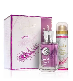 Lattafa Mahasin Crystal Violet zestaw upominkowy dla kobiet woda perfumowana 100 ml + dezodorant 50 ml