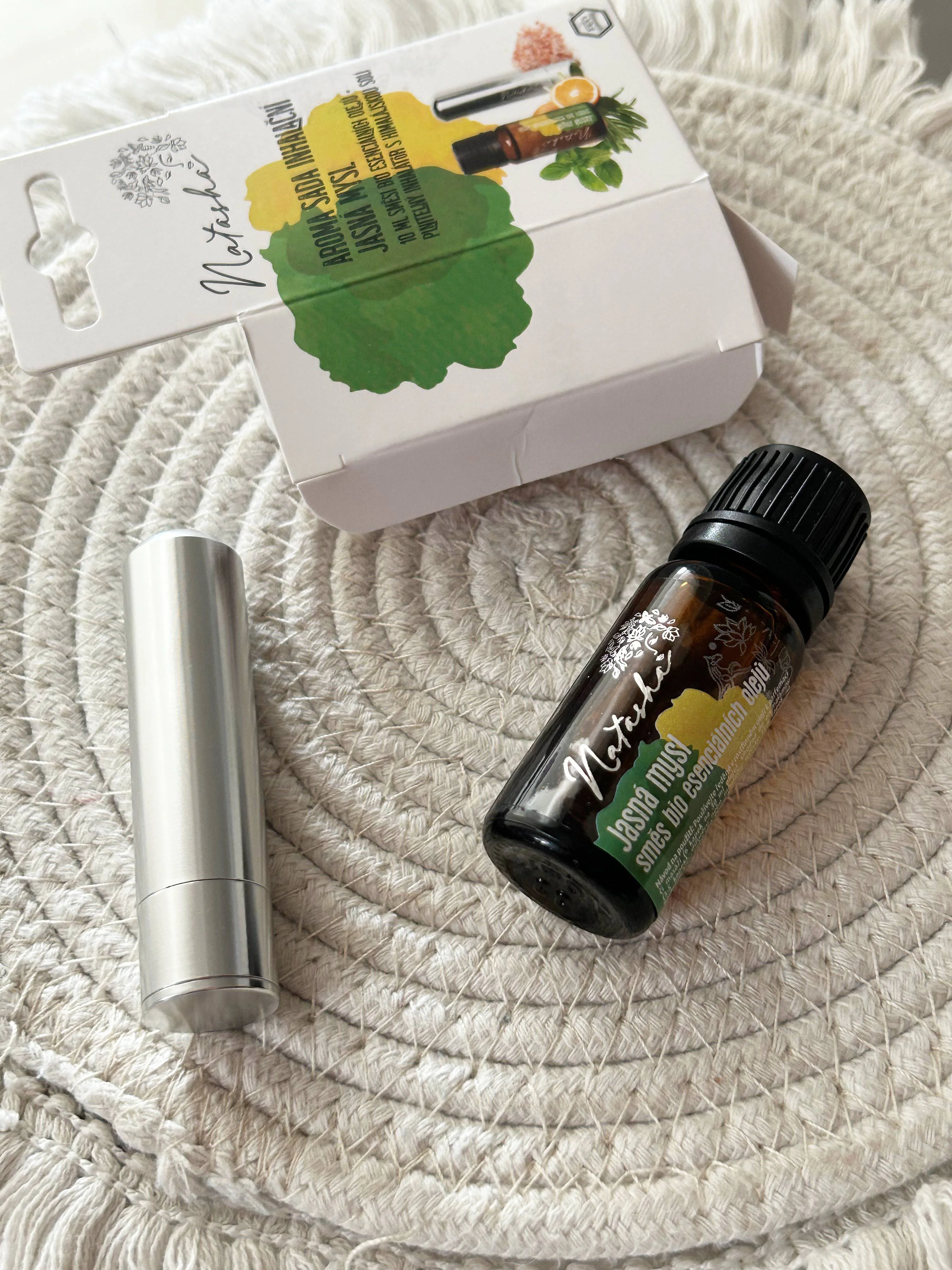 Natasha Zestaw aromaterapeutyczny z inhalatorem - Czysty umysł - świeża pomarańcza, mięta pieprzowa i rozmaryn