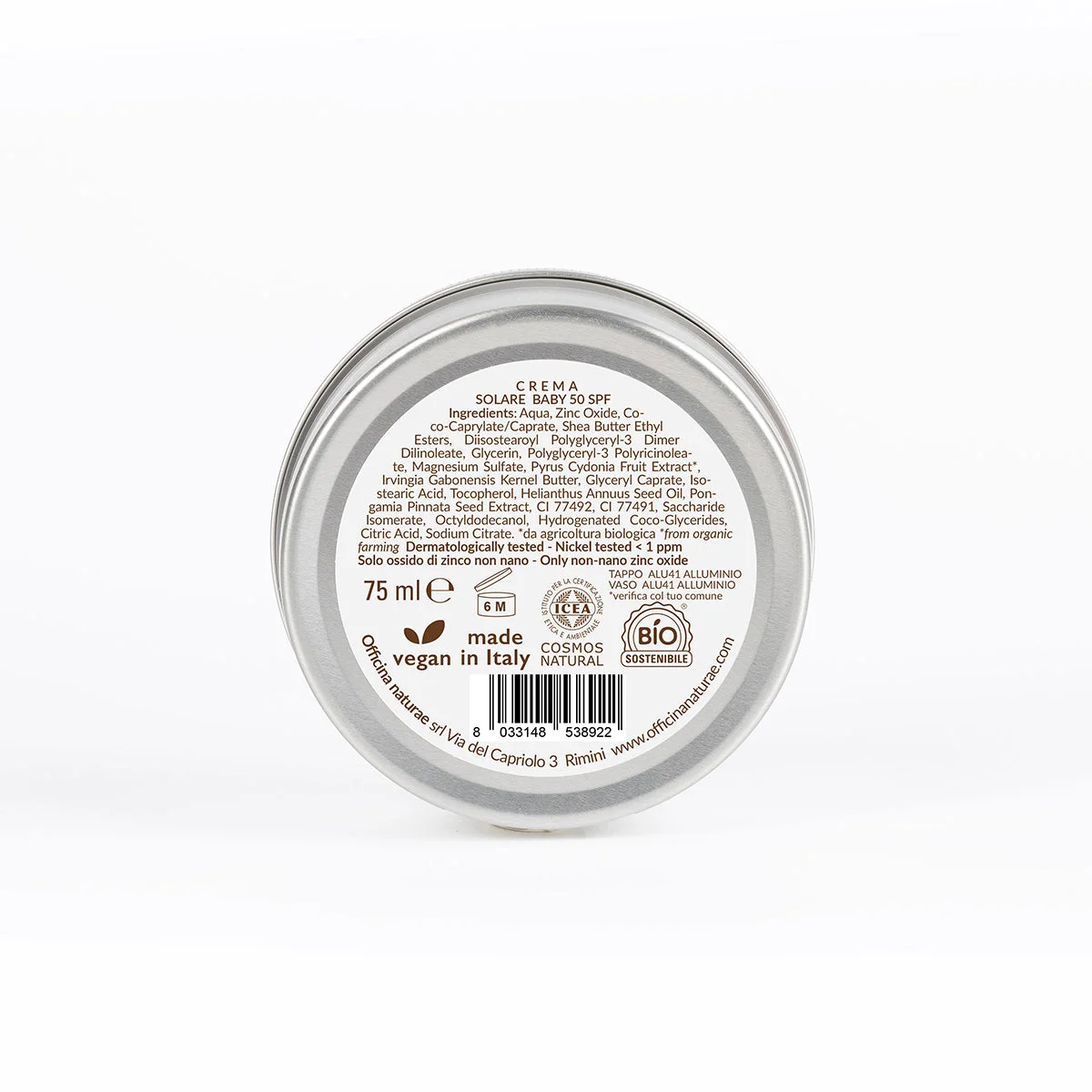 Officina Naturae Krem przeciwsłoneczny SPF 50 dla dzieci i skóry wrażliwej w metalowej puszce (75 ml) - bezzapachowy