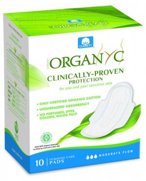 Organyc Podkłady na dzień umiarkowany ze skrzydełkami (10 szt.) - 100% bawełna organiczna, 3 krople