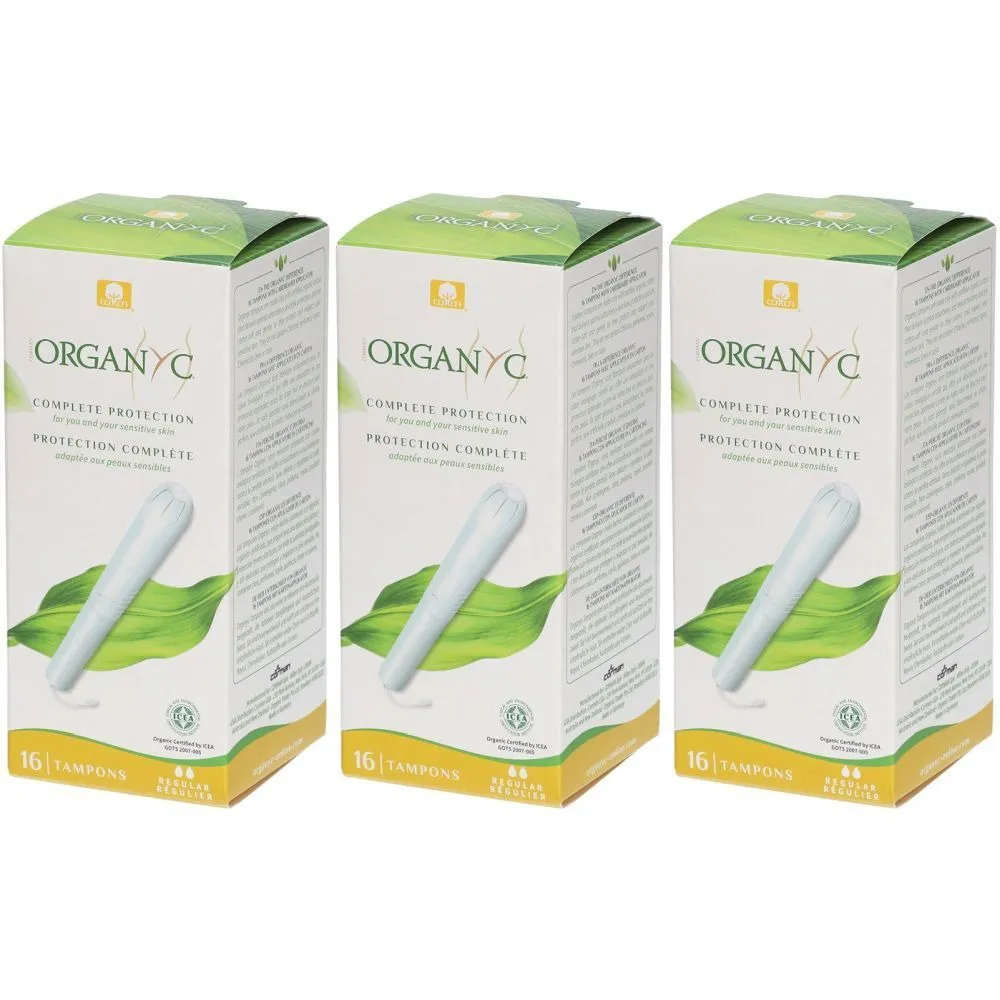 Organyc Tampony z aplikatorem Regular (16 szt.) - 100% bio-bawełna, 2 krople
