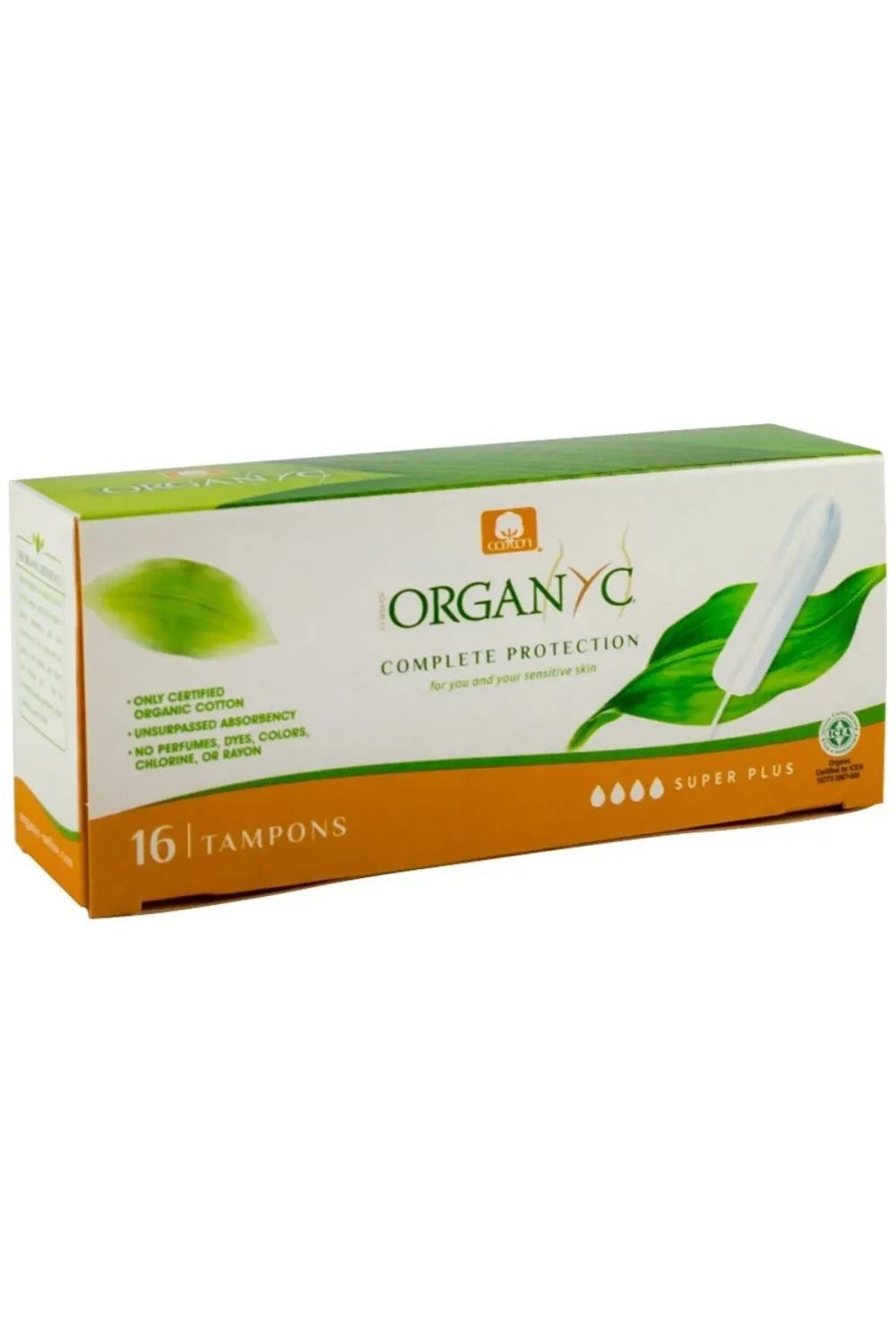 Organyc Tampony Super Plus (16 szt.) - 100% bawełna organiczna, 4 krople