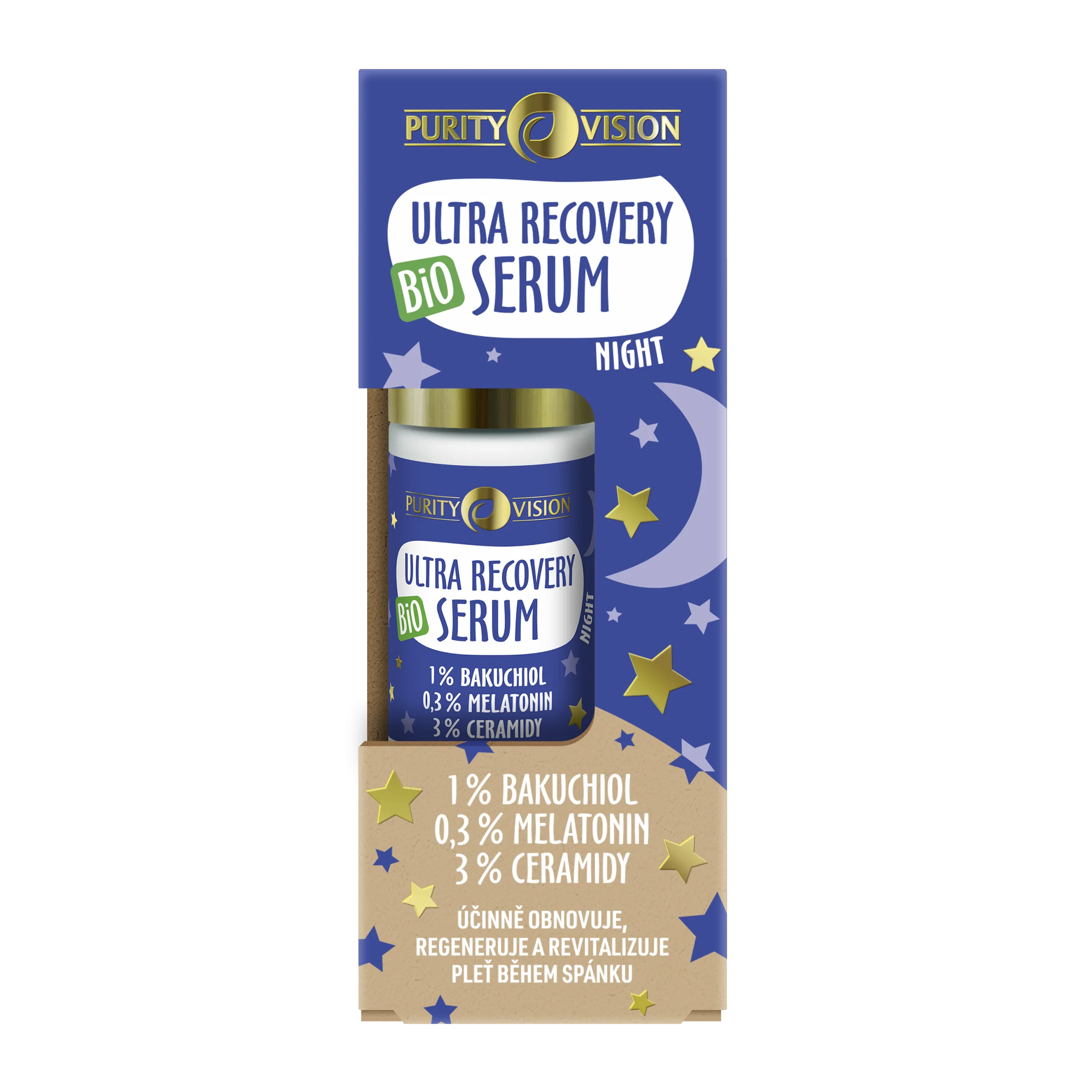 Purity Vision Nocne serum do twarzy Ultra Recovery Night (30 ml) - z bakuchiolem, melatoniną i ceramidami