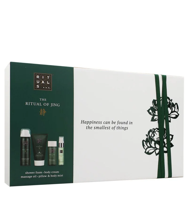 The Ritual of Jing zestaw prezentowy żel pod prysznic 50 ml + krem do ciała 70 ml + olejek do masażu 50 ml + mgiełka do ciała i poduszki