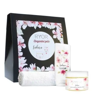RYOR Sakura zestaw upominkowy peeling cukrowy z wiśnią japońską 325 g + delikatny żel pod prysznic z wiśnią japońską