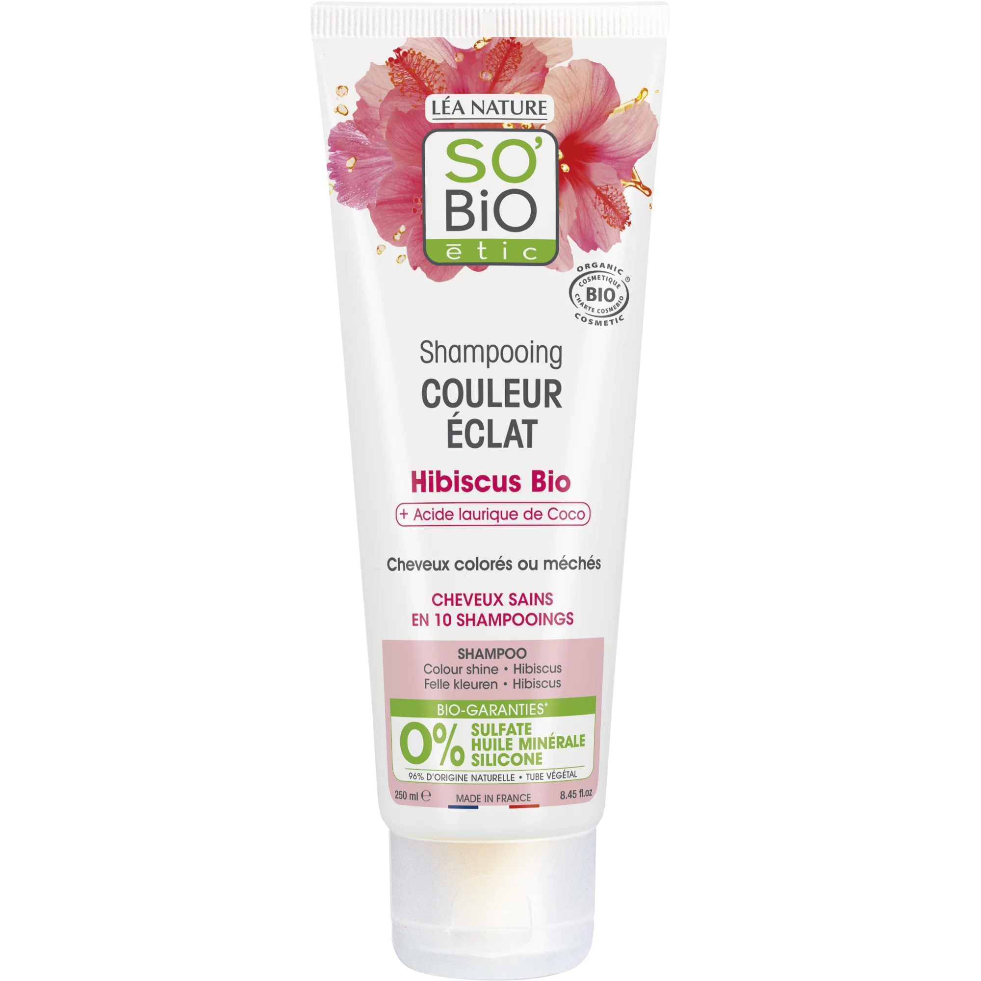 SO’BiO étic Szampon do włosów farbowanych i rozjaśnianych z hibiskusem BIO (250 ml) – utrzymuje żywy kolor