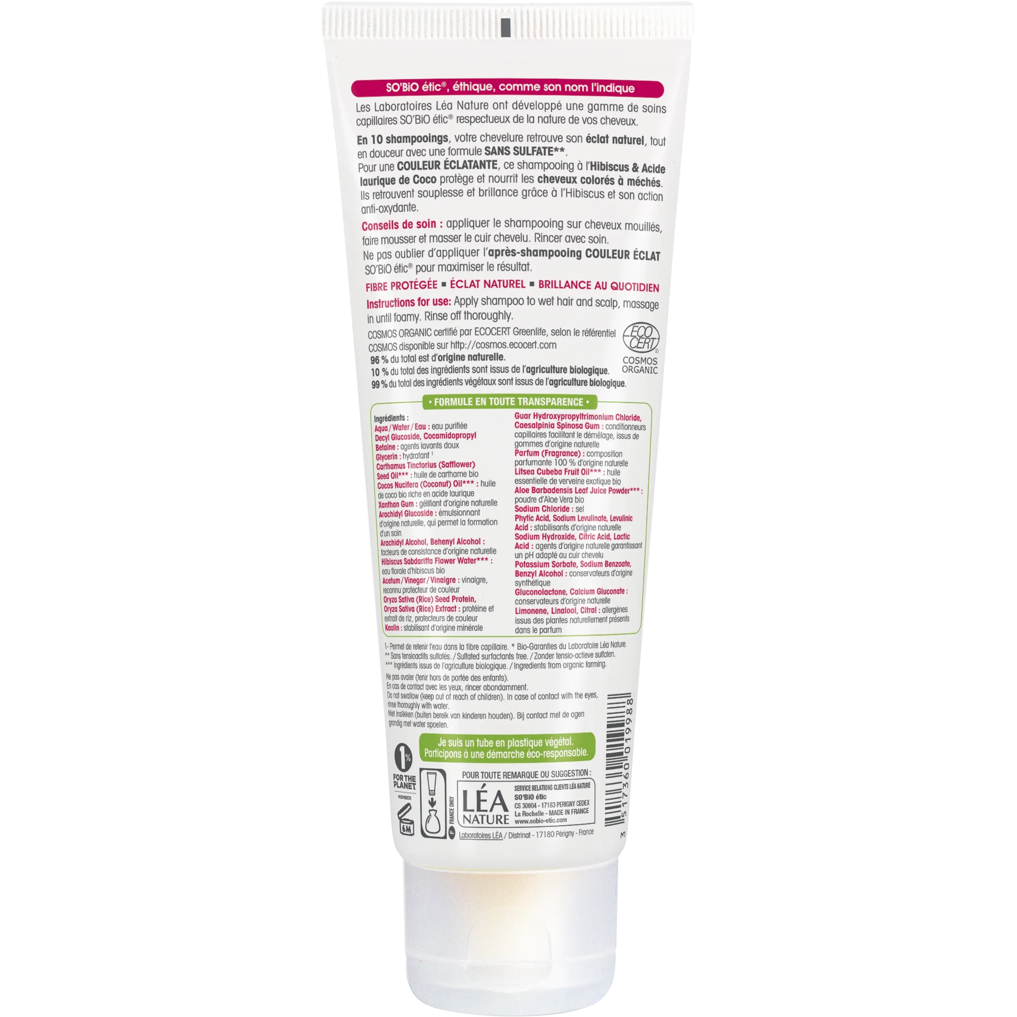 SO’BiO étic Szampon do włosów farbowanych i rozjaśnianych z hibiskusem BIO (250 ml) – utrzymuje żywy kolor