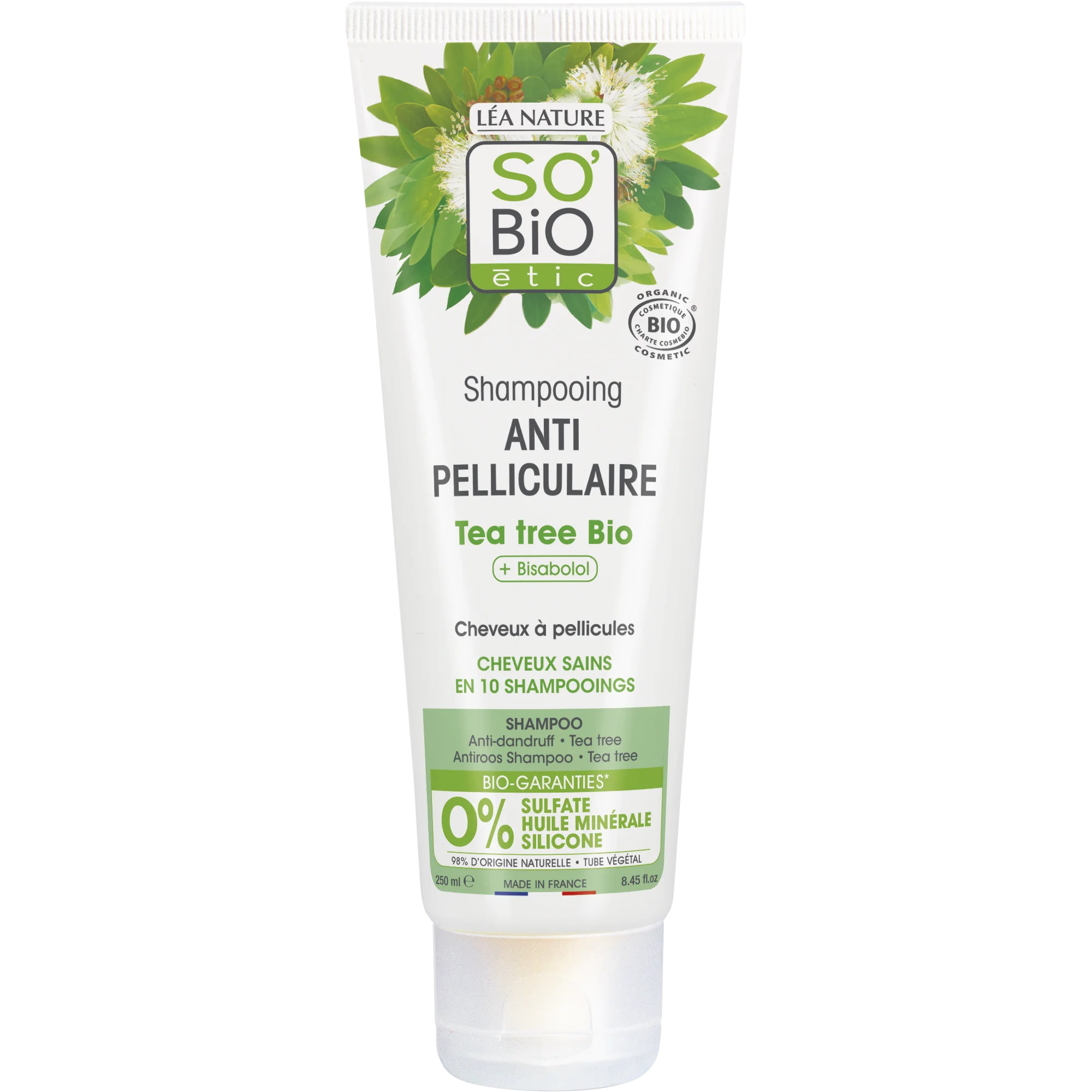 SO’BiO étic Szampon przeciwłupieżowy z olejkiem z drzewa herbacianego i bisabololem BIO (250 ml) - z sokiem z aloesu