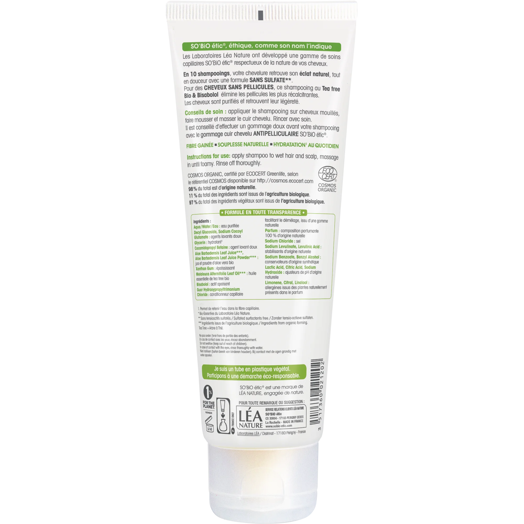 SO’BiO étic Szampon przeciwłupieżowy z olejkiem z drzewa herbacianego i bisabololem BIO (250 ml) - z sokiem z aloesu
