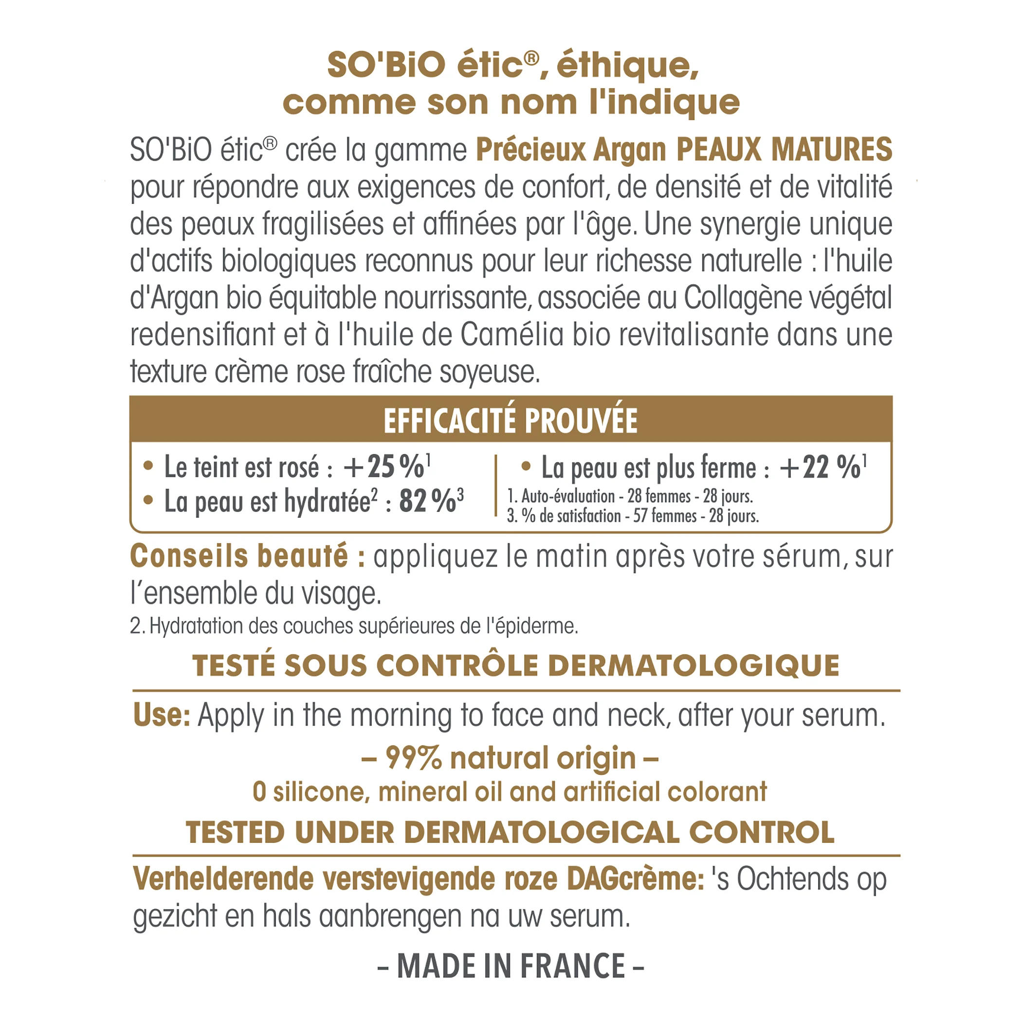SO’BiO étic Anti-age Precieux Argan Różowy krem na dzień ujędrniający GOLD BIO (50 ml) - ujędrnia i rozświetla skórę