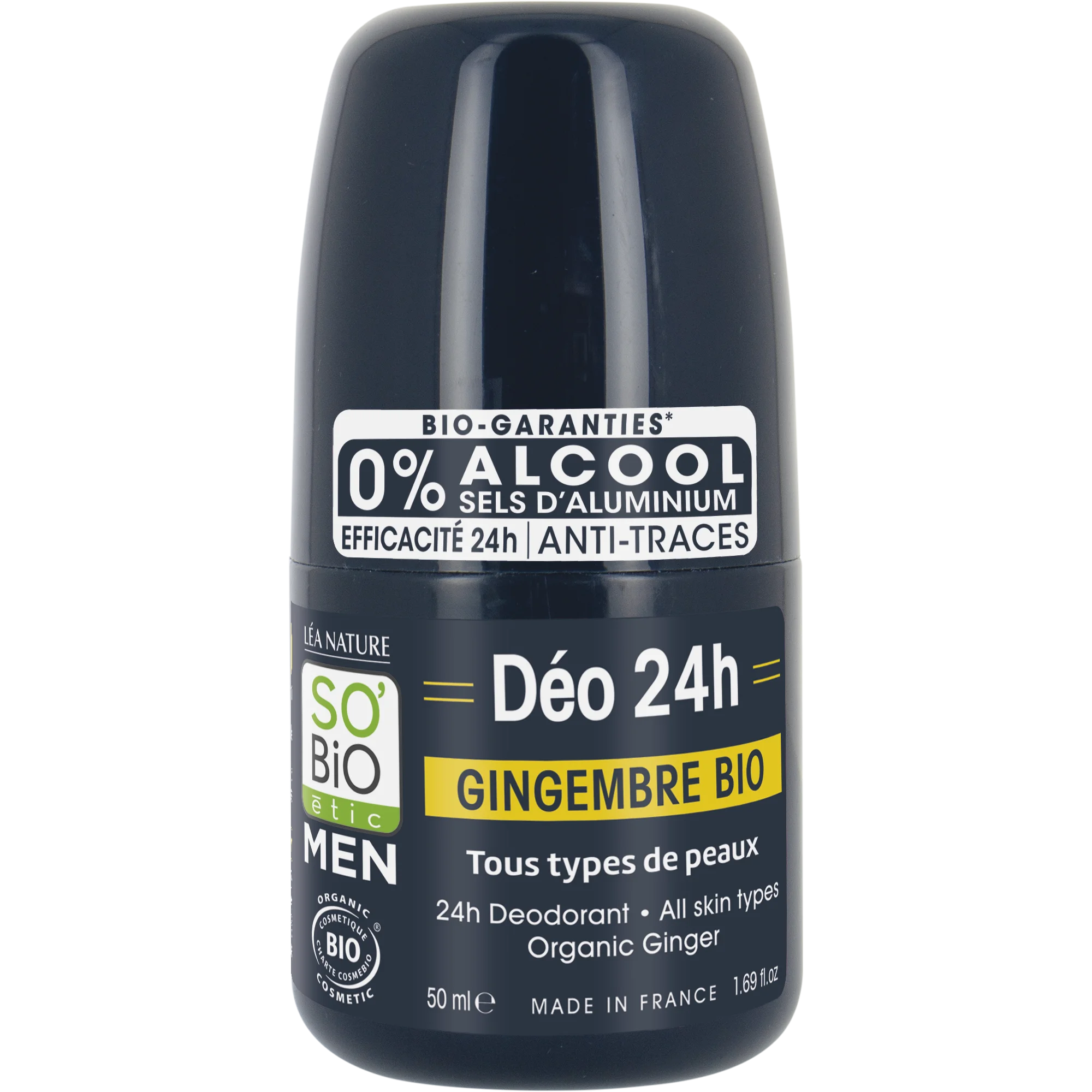 SO’BiO étic Dezodorant roll-on 24h MEN – imbir BIO (50 ml) – skuteczny do 24 godzin