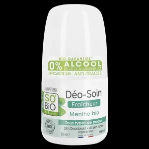 SO’BiO étic Dezodorant roll-on 24 h odświeżający z miętą BIO (50 ml) - skuteczny aż do 24 godzin