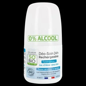 SO’BiO étic Dezodorant roll-on 24h - Tolerance+ z Aloe vera BIO (50 ml) - skuteczny aż do 24 godzin