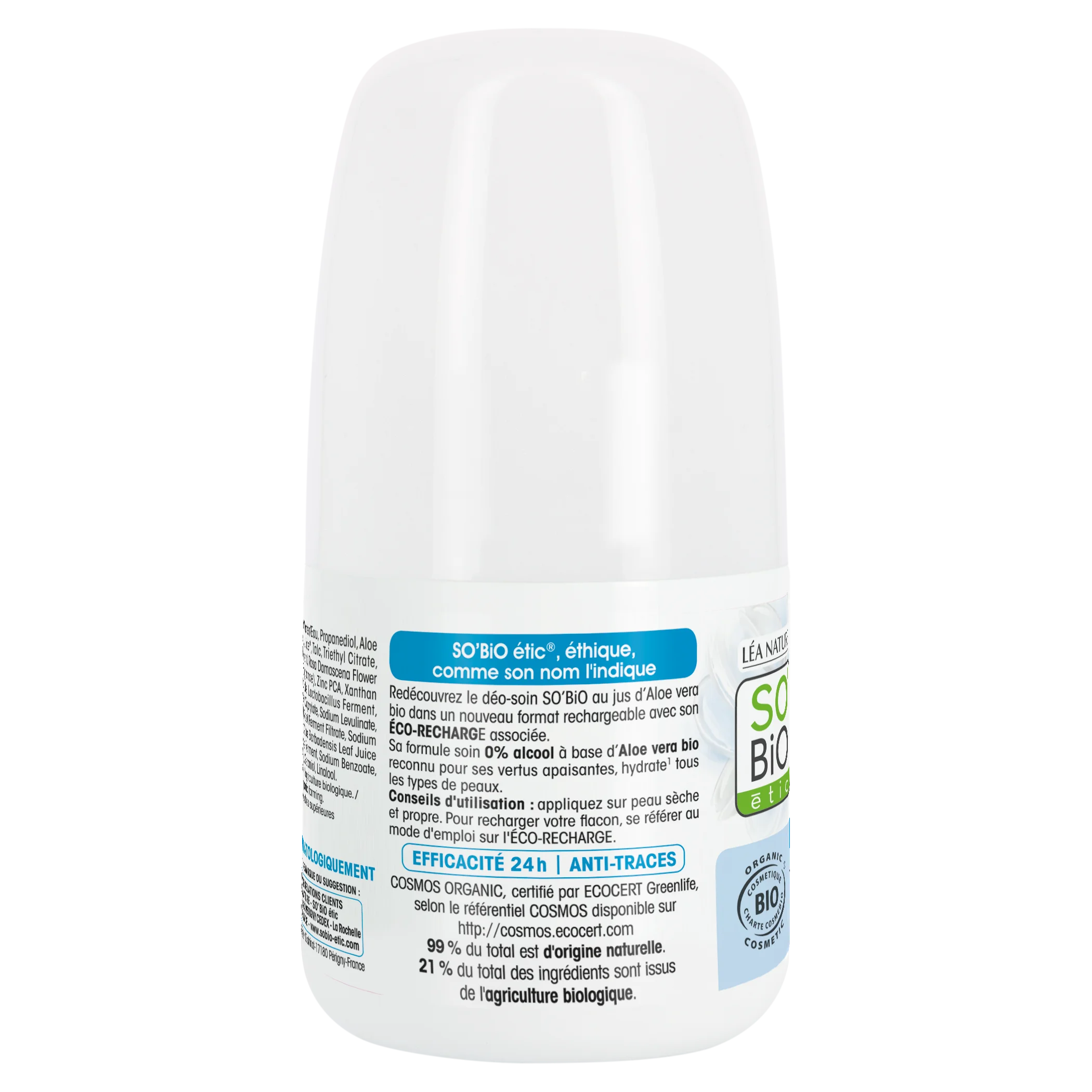 SO’BiO étic Dezodorant roll-on 24h - Tolerance+ z Aloe vera BIO (50 ml) - skuteczny aż do 24 godzin