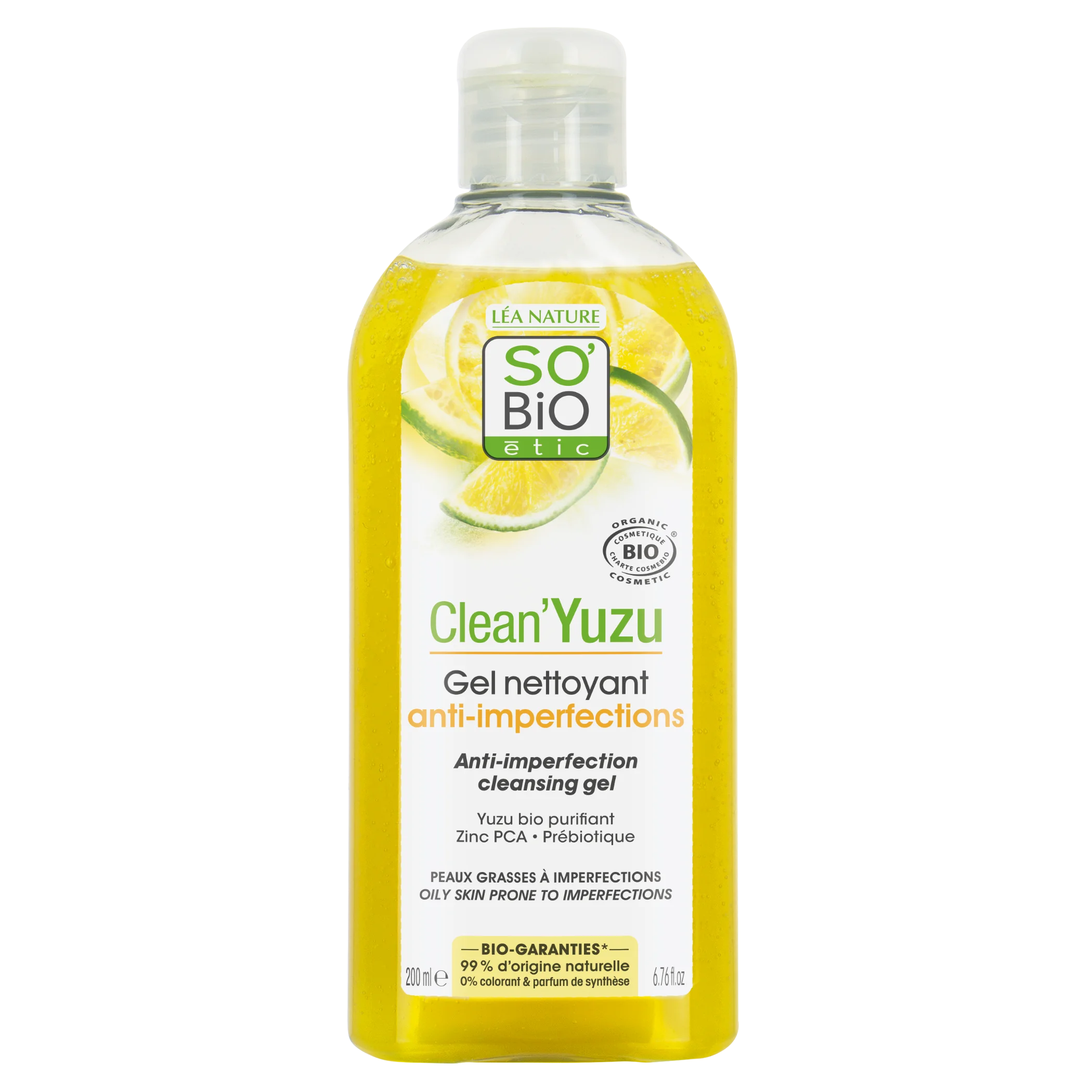 SO’BiO étic Żel oczyszczający przeciw niedoskonałościom skóry - Clean Yuzu BIO (200 ml) - idealny do skóry tłustej