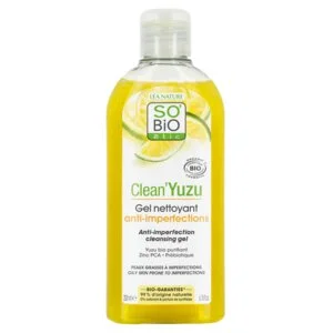 SO’BiO étic Żel oczyszczający przeciw niedoskonałościom skóry - Clean Yuzu BIO (200 ml) - idealny do skóry tłustej