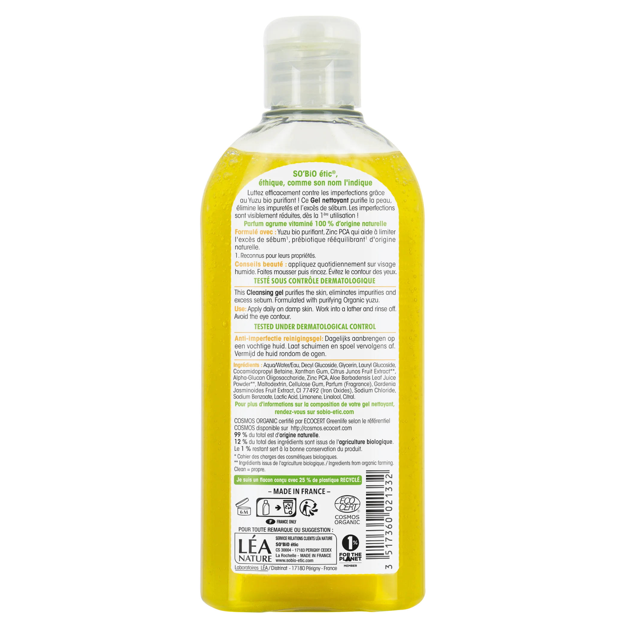 SO’BiO étic Żel oczyszczający przeciw niedoskonałościom skóry - Clean Yuzu BIO (200 ml) - idealny do skóry tłustej