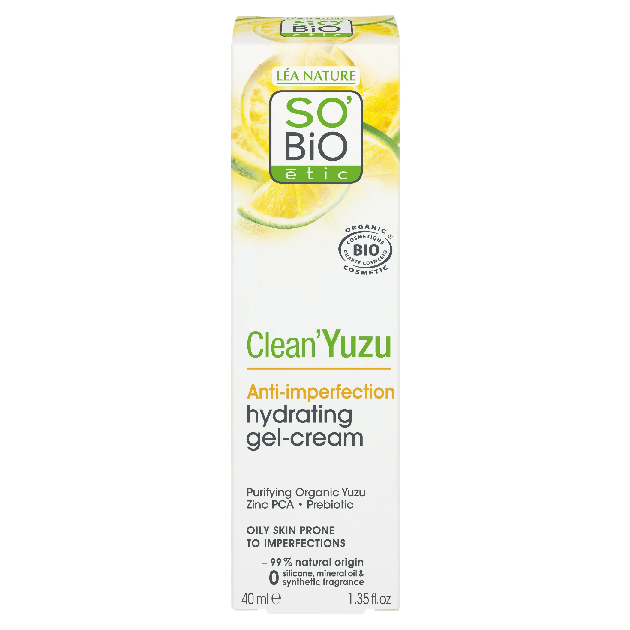 SO’BiO étic Żel-krem nawilżający do twarzy - Clean Yuzu BIO (40 ml) - idealny do cery tłustej