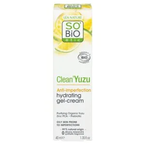 SO’BiO étic Żel-krem nawilżający do twarzy - Clean Yuzu BIO (40 ml) - idealny do cery tłustej