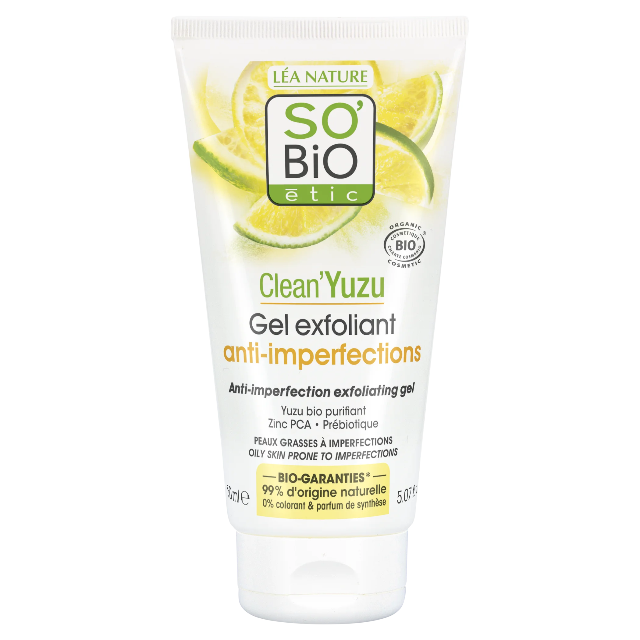 SO’BiO étic Żel złuszczający do twarzy - Clean Yuzu BIO (150 ml) - idealny dla cery tłustej