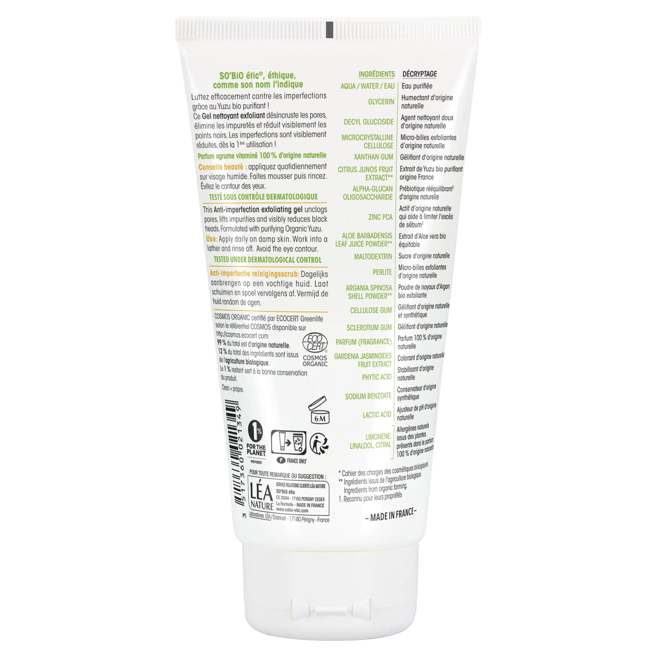 SO’BiO étic Żel złuszczający do twarzy - Clean Yuzu BIO (150 ml) - idealny dla cery tłustej