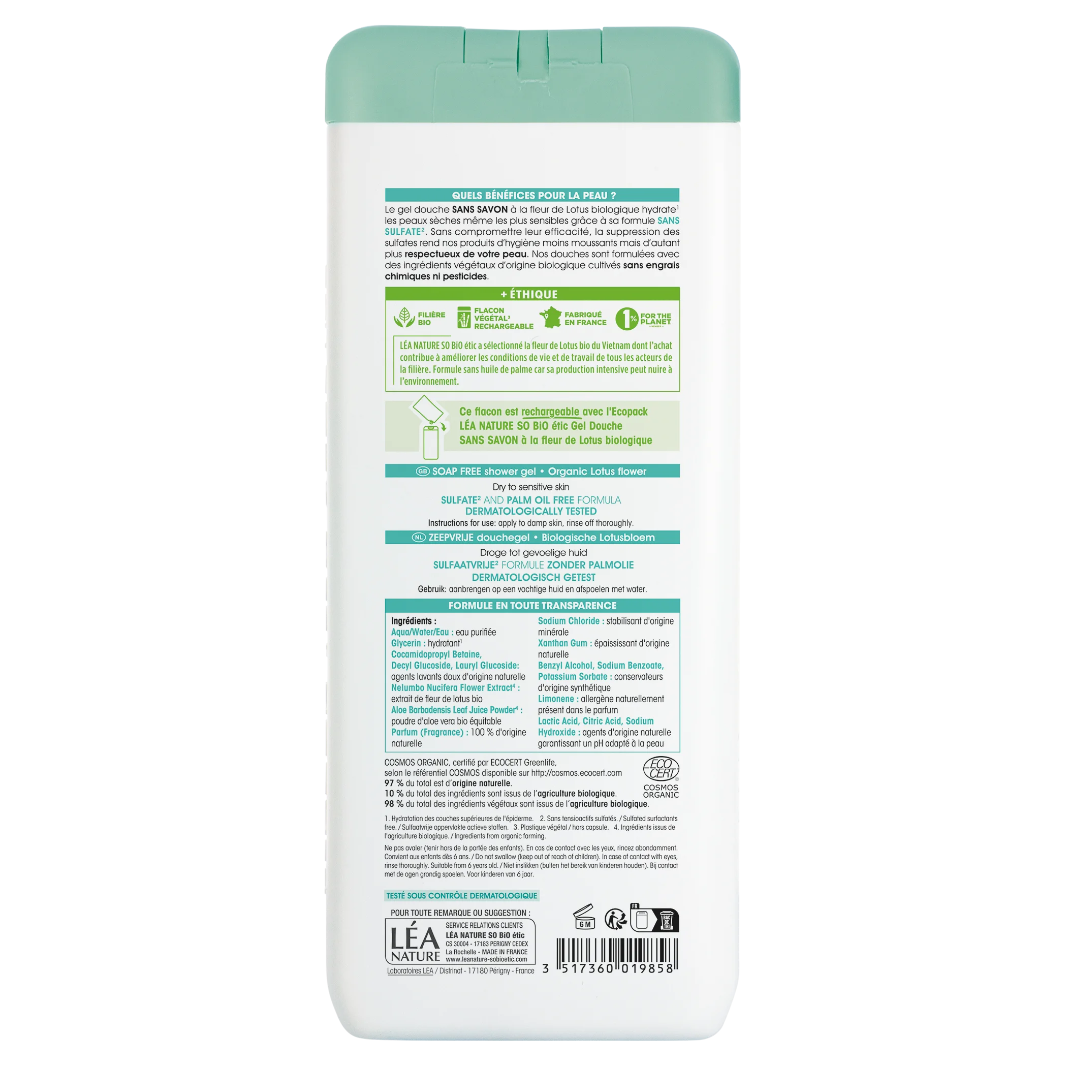 SO’BiO étic Żel pod prysznic BEZ MYDŁA z kwiatem lotosu BIO (650 ml) - idealny do skóry suchej i wrażliwej