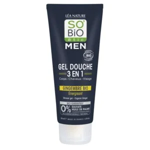 SO’BiO étic Żel pod prysznic MEN 3w1 - energetyzujący imbir BIO (200 ml) - do ciała, twarzy i włosów
