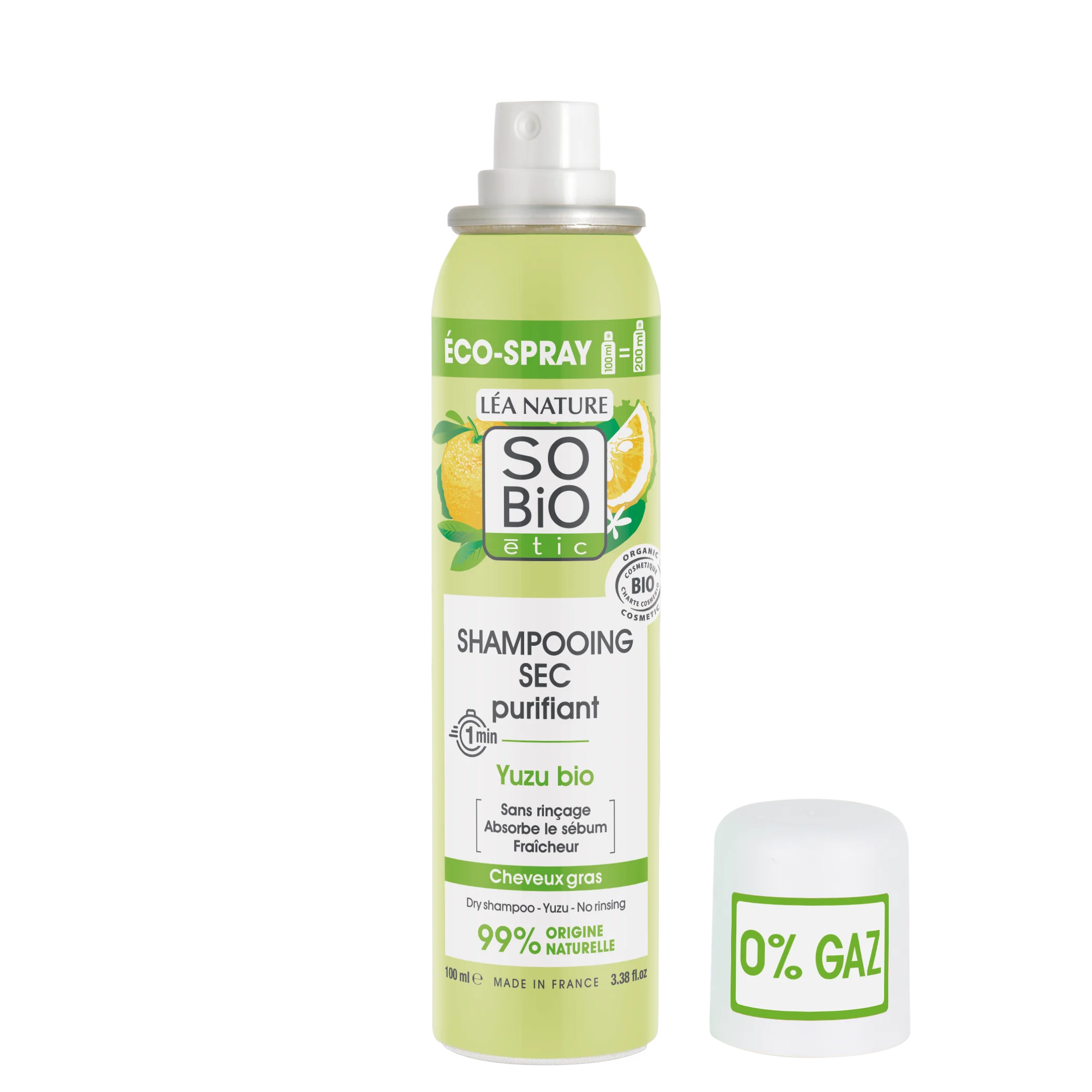 SO’BiO étic Suchy szampon oczyszczający w sprayu z Yuzu BIO (100 ml) - pozostawia włosy świeże i gładkie