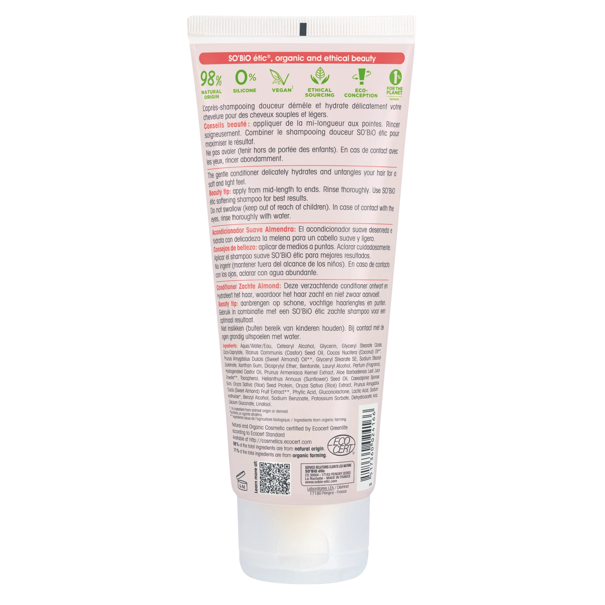 SO’BiO étic Odżywka do włosów z mleczkiem migdałowym i proteinami ryżowymi BIO (200 ml) - do wszystkich typów włosów