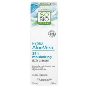 SO’BiO étic Bogato nawilżający krem na dzień z aloesem BIO (50 ml) – z kwasem hialuronowym