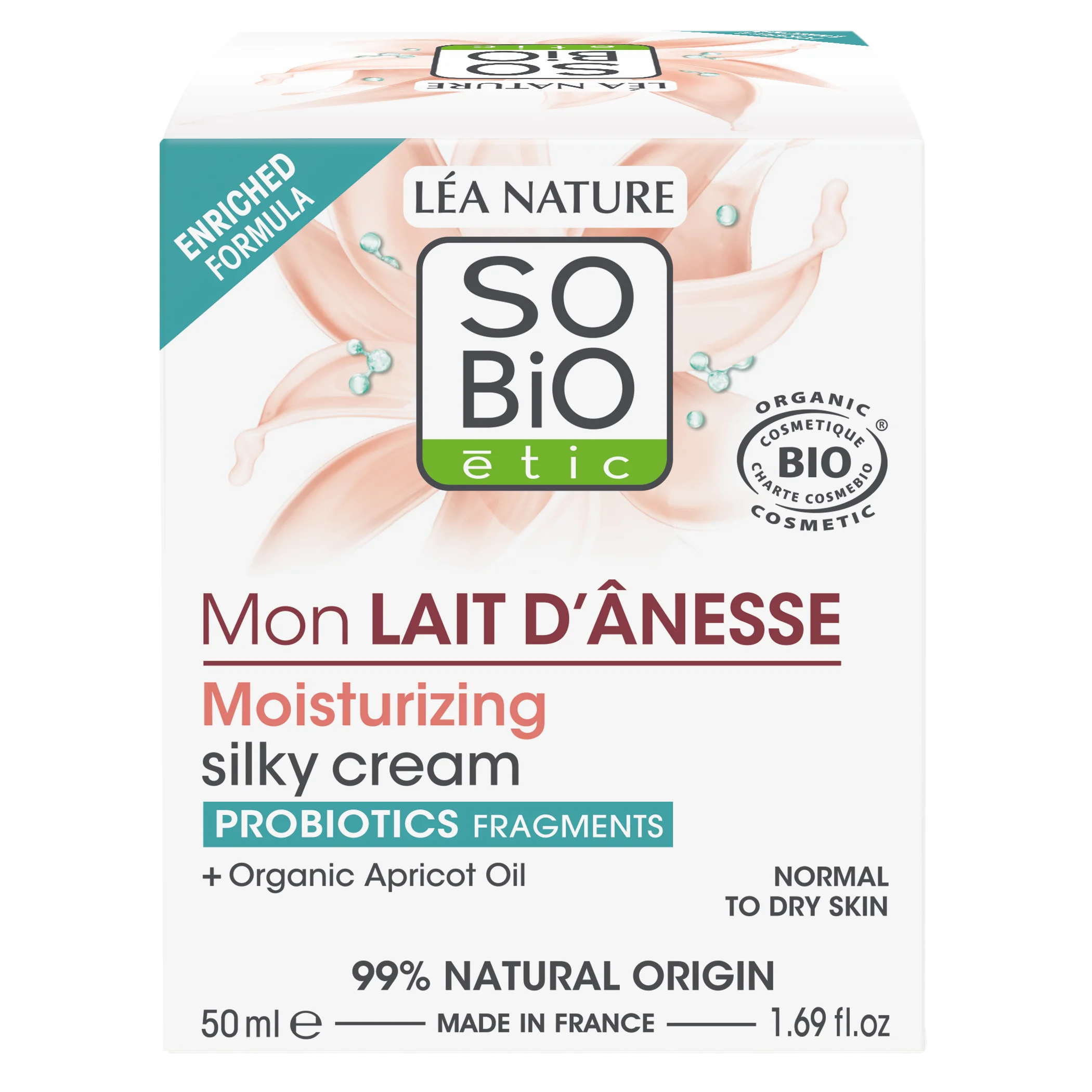 SO’BiO étic Krem jedwabiście nawilżający z organicznym mlekiem oślim BIO (50 ml) - do wszystkich typów skóry, w tym wrażliwej