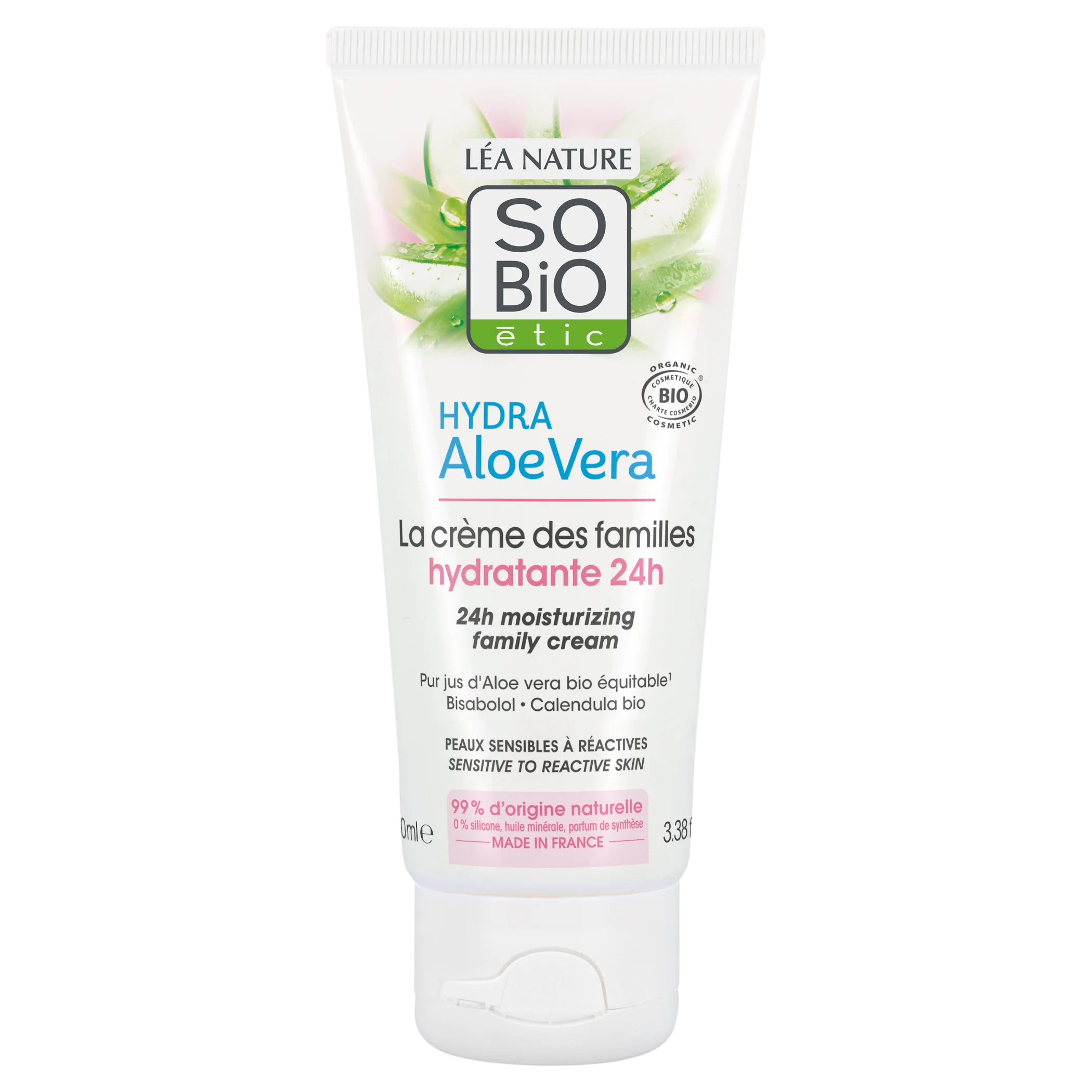 SO’BiO étic Krem nawilżający hipoalergiczny z Aloe vera dla całej rodziny BIO (100 ml) - nawilża, łagodzi i regeneruje