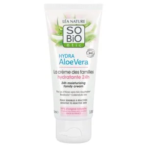 SO’BiO étic Krem nawilżający hipoalergiczny z Aloe vera dla całej rodziny BIO (100 ml) - nawilża, łagodzi i regeneruje