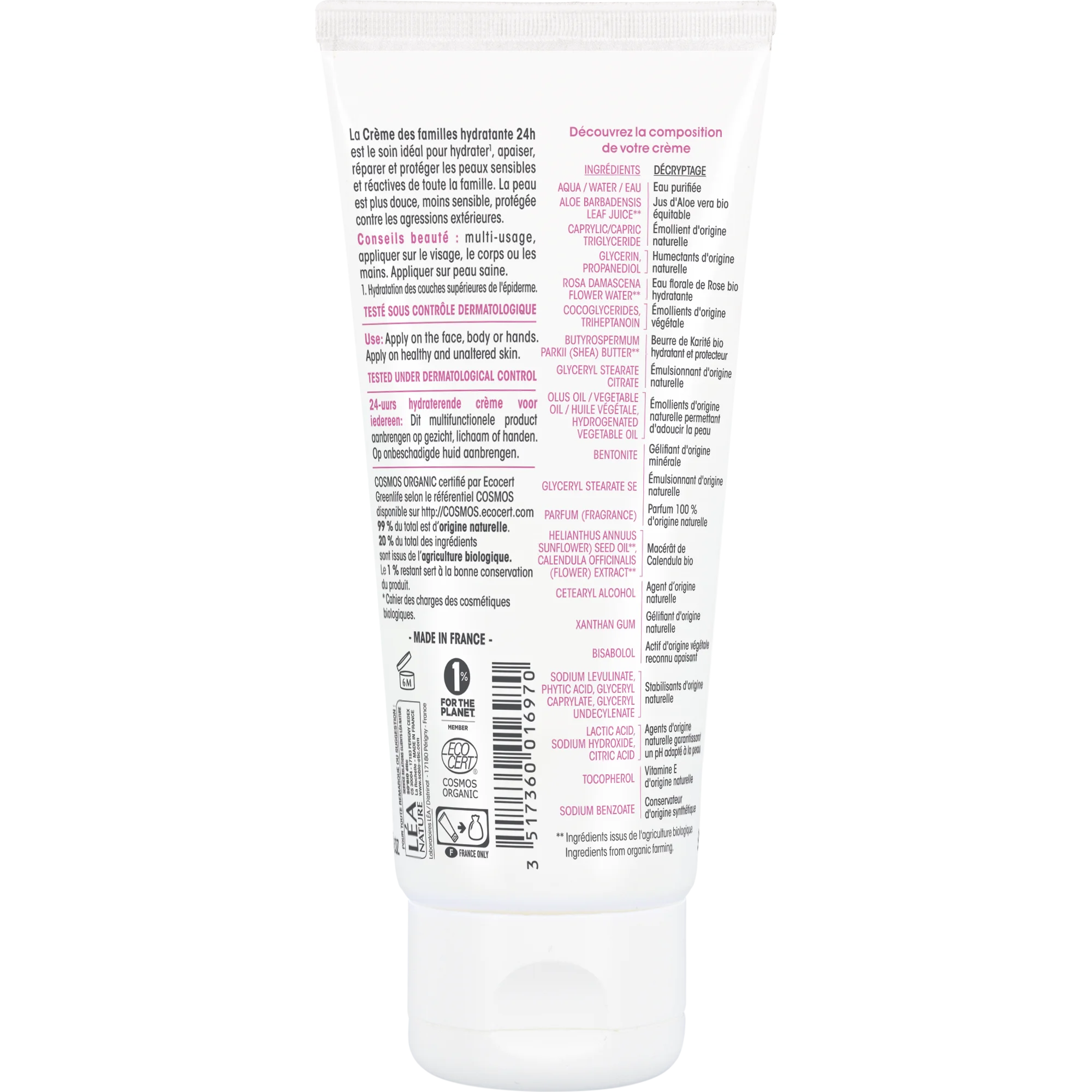 SO’BiO étic Krem nawilżający hipoalergiczny z Aloe vera dla całej rodziny BIO (100 ml) - nawilża, łagodzi i regeneruje