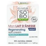 SO’BiO étic Krem na noc regenerujący z mlekiem oślim BIO (50 ml) - puszysta konsystencja