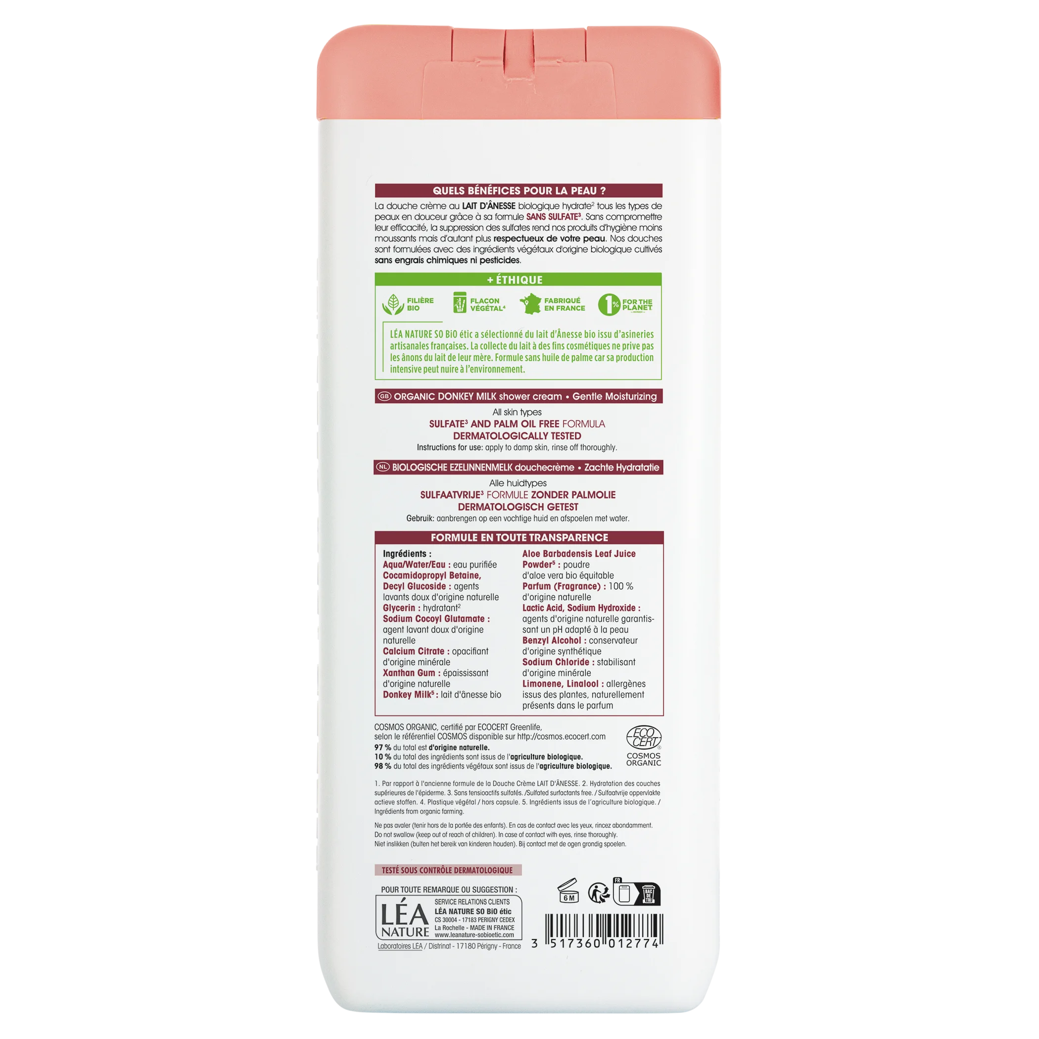 SO’BiO étic Kremowy żel pod prysznic delikatnie nawilżający z mlekiem oślim BIO (650 ml) - do wszystkich typów skóry