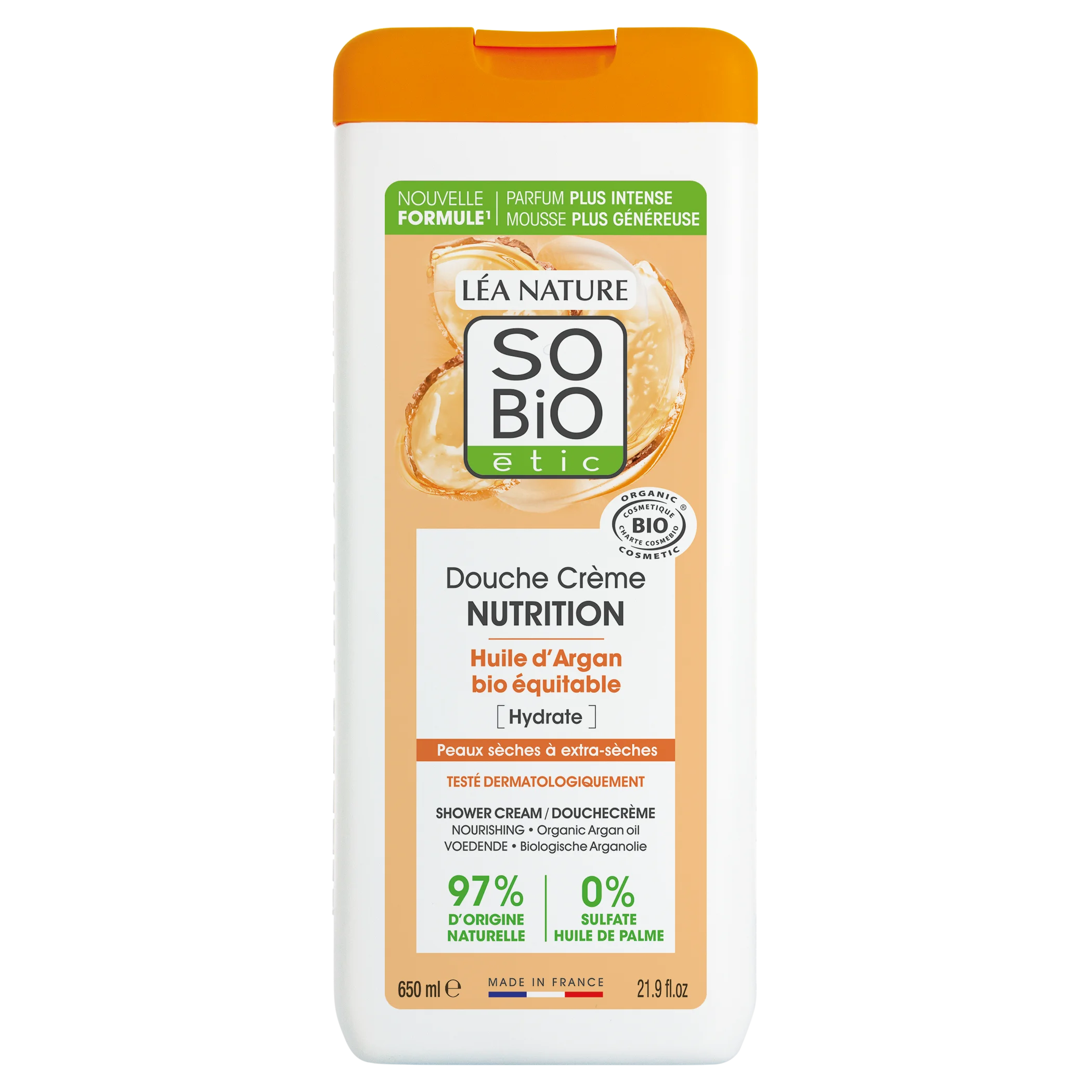 SO’BiO étic Krem pod prysznic NUTRITION z organicznym olejem arganowym BIO (650 ml) - idealny do suchej skóry