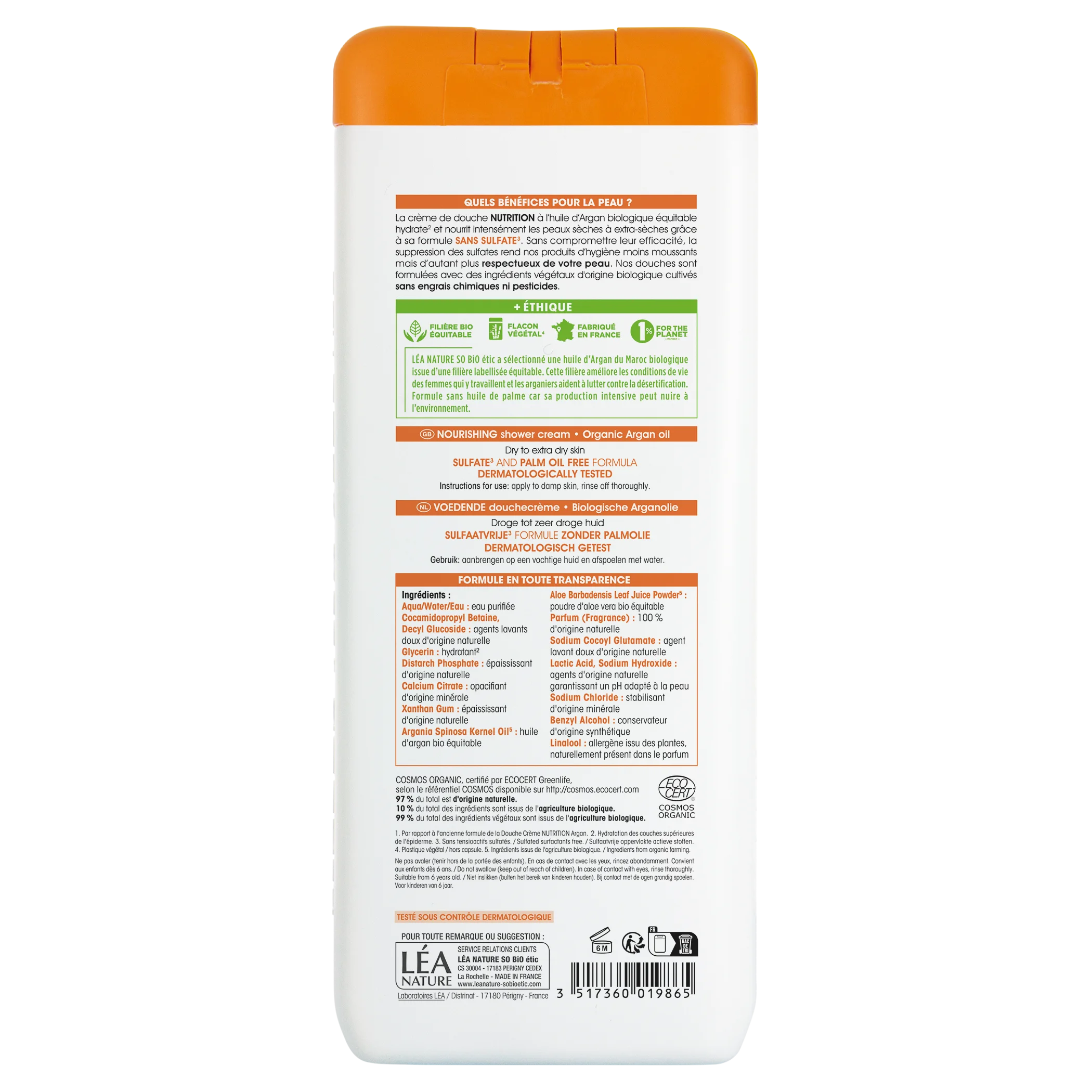 SO’BiO étic Krem pod prysznic NUTRITION z organicznym olejem arganowym BIO (650 ml) - idealny do suchej skóry
